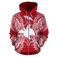Papua New Guinea Polynesian All Over Zip up Hoodie Map Red White - Polynesian Pride