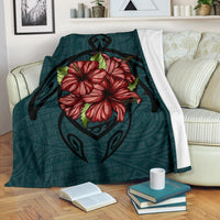 Hawaii Turtle Hibiscus Polynesian Premium Blankets White - Polynesian Pride