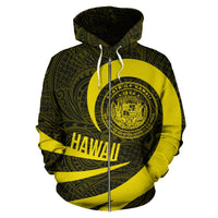 Hawaii Coat of Arms Roll In My Heart Zip up Hoodie Yellow - Polynesian Pride
