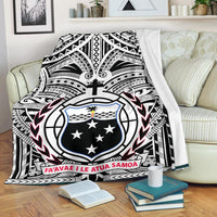 Samoa Premium Blanket - Samoa Coat Of Arm, Polynesian Tattoo White And Black White - Polynesian Pride