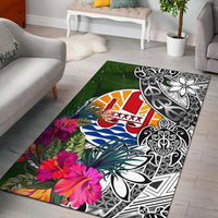 Tahiti Area Rug White - Turtle Plumeria Banana Leaf - Polynesian Pride