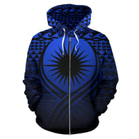 Marshall Islands All Over Zip up Hoodie Lift up Blue - Polynesian Pride