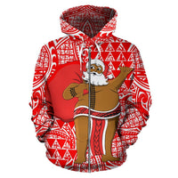 Polynesian Kakau Santa Mele Kalikimaka Hawaii Zip Hoodie Red - Polynesian Pride
