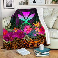 Polynesian Hawaii Kanaka Maoli Premium Blanket - Summer Hibiscus White - Polynesian Pride