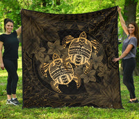 Hawaii Premium Quilt - Turtle Strong Pattern Hibiscus Plumeria Gold AH Gold - Polynesian Pride