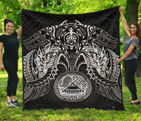 American Samoa Premium Quilt - American Samoa Seal Turtle Manta Ray White Style - Polynesian Pride