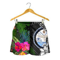 Marshall Islands Women Shorts - Turtle Plumeria Banana Leaf Crest - Polynesian Pride
