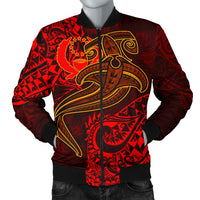 Pohnpei Men's Bomber Jacket - Red Shark Polynesian Tattoo Red - Polynesian Pride