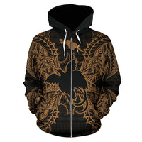 Papua New Guinea Polynesian All Over Zip up Hoodie Map Gold - Polynesian Pride