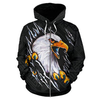 American Samoa All Over Zip up Hoodie Eagle Black - Polynesian Pride