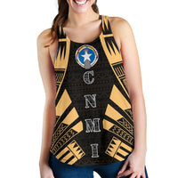 Northern Mariana Islands Women Racerback Tank - Polynesian Tattoo Gold Gold - Polynesian Pride