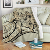 Hawaii Turtle Hibiscus Polynesian Vintage Premium Blanket - Beige White - Polynesian Pride