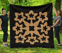 Hawaiian Premium Quilt Royal Pattern - Black And Gold - A1 Style Gold - Polynesian Pride