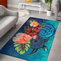 Turtle Polynesian Area Rug Hibiscus Polynesian Blue - Polynesian Pride