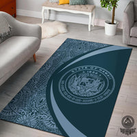 Hawaii Coat Of Arms Polynesian Area Rug Circle Style Rug Blue Black - Polynesian Pride