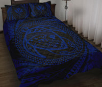 Hawaiian Kanaka Honu Hibiscus Tornando Blue Polynesian Quilt Bed Set - Polynesian Pride