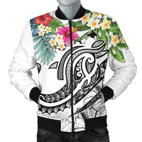 Papua New Guinea Polynesian Men's Bomber Jacket - Summer Plumeria (White) White - Polynesian Pride