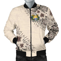 Nauru Men's Bomber Jacket - The Beige Hibiscus - Polynesian Pride