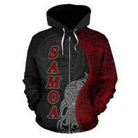 American Samoa Polynesian Zip up Hoodie Coconut Tree Red - Polynesian Pride