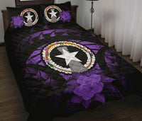 Northern Mariana Islands Polynesian Quilt Bed Set Hibiscus Purple Black - Polynesian Pride