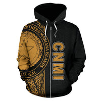 Northern Mariana Islands Polynesian All Over Zip up Hoodie Gold Line - Polynesian Pride
