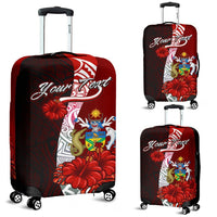 Solomon Islands Polynesian Custom Personalised Luggage Covers - Coat Of Arm With Hibiscus Red - Polynesian Pride