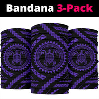 Hawaiian Turtle Map Black Purple Bandana 3 - Pack - Polynesian Pride