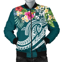 Tonga Polynesian Men's Bomber Jacket - Summer Plumeria (Turquoise) Turquoise - Polynesian Pride