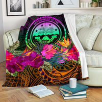 Federated States of Micronesia Premium Blanket - Summer Hibiscus White - Polynesian Pride