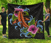 Hawaii Polynesian Premium Quilt - Cephalofoil Tattoo Hibiscus Black - Polynesian Pride