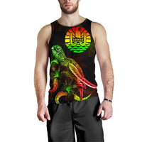 Tahiti Polynesian Men Tank Top - Turtle With Blooming Hibiscus Reggae - Polynesian Pride