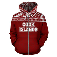 Cook Islands Polynesian Zip up Hoodie Horizontal Red - Polynesian Pride