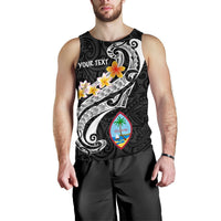 Guam Personalised Men's Tank Top - Guam Seal Polynesian Patterns Plumeria (Black) - Polynesian Pride