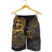 Polynesian Hawaii (Kanaka Maoli) Men's Short - Gold Turtle Hibiscus Flowing - Polynesian Pride