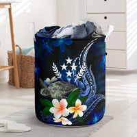 Kosrae Micronesia Laundry Basket - Turtle With Plumeria Flowers One Style One Size Blue - Polynesian Pride