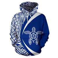 Hawaii Turtle Polynesian Hoodie Circle Style White and Blue - Polynesian Pride