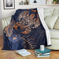 Personalized - Hawaii Kakau Polynesian Turtle Map Premium Blanket - Indigo Premium Blanket - Polynesian Pride
