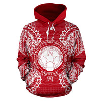 Northern Mariana Islands Polynesian ll Over Hoodie Map Red White - Polynesian Pride