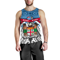 Fiji Rugby Men Tank Top Tapa Cloth White - Polynesian Pride