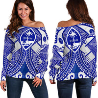 Guam Polynesian Women's Off Shoulder Sweater - Guam White Seal with Polynesian Tattoo Ver02 White - Polynesian Pride