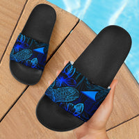 Tokelau Sandals - Turtle Hibiscus Pattern Blue Black - Polynesian Pride