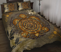 Hawaii Turtle Manta Ray Quilt Bed Set - Gold Style - AH - Polynesian Pride