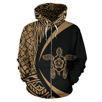 Hawaii Turtle Polynesian Zip up Hoodie Circle Style Golden Color - Polynesian Pride