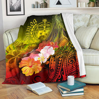 Samoa Premium Blanket - Humpback Whale with Tropical Flowers (Yellow) White - Polynesian Pride