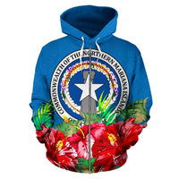 Northern Mariana Islands Polynesian Zip Hoodie Flag Hibiscus - Polynesian Pride