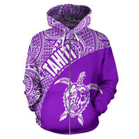 Tahiti Zip up Hoodie Tahiti Turtle Mermaid Polynesian Tattoo Purple Version - Polynesian Pride