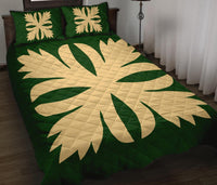 Hawaiian Royal Pattern Quilt Bed Set - Green - C3 Style Green - Polynesian Pride
