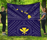 Hawaii Premium Quilt - Hawaii Kanaka Maoli And Map ( Blue) - Polynesian Pride