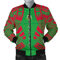 Vanuatu Men Bomber Jackets - Polynesian Tattoo Flag White - Polynesian Pride