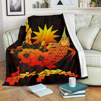 Nauru Polynesian Premium Blanket - Swordfish With Hibiscus White - Polynesian Pride